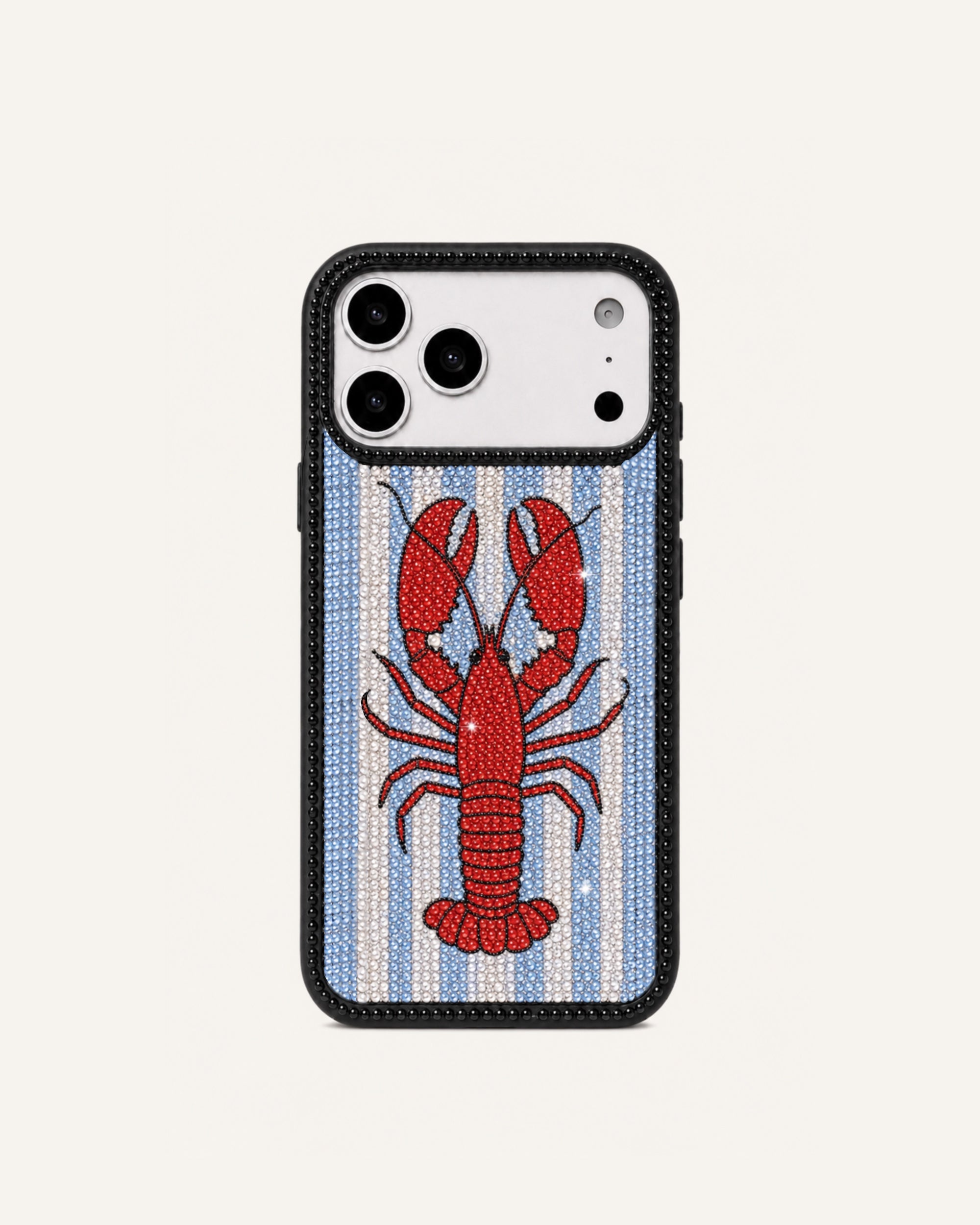 Lobster Stripe Artificial Crystal Phone Case - Black