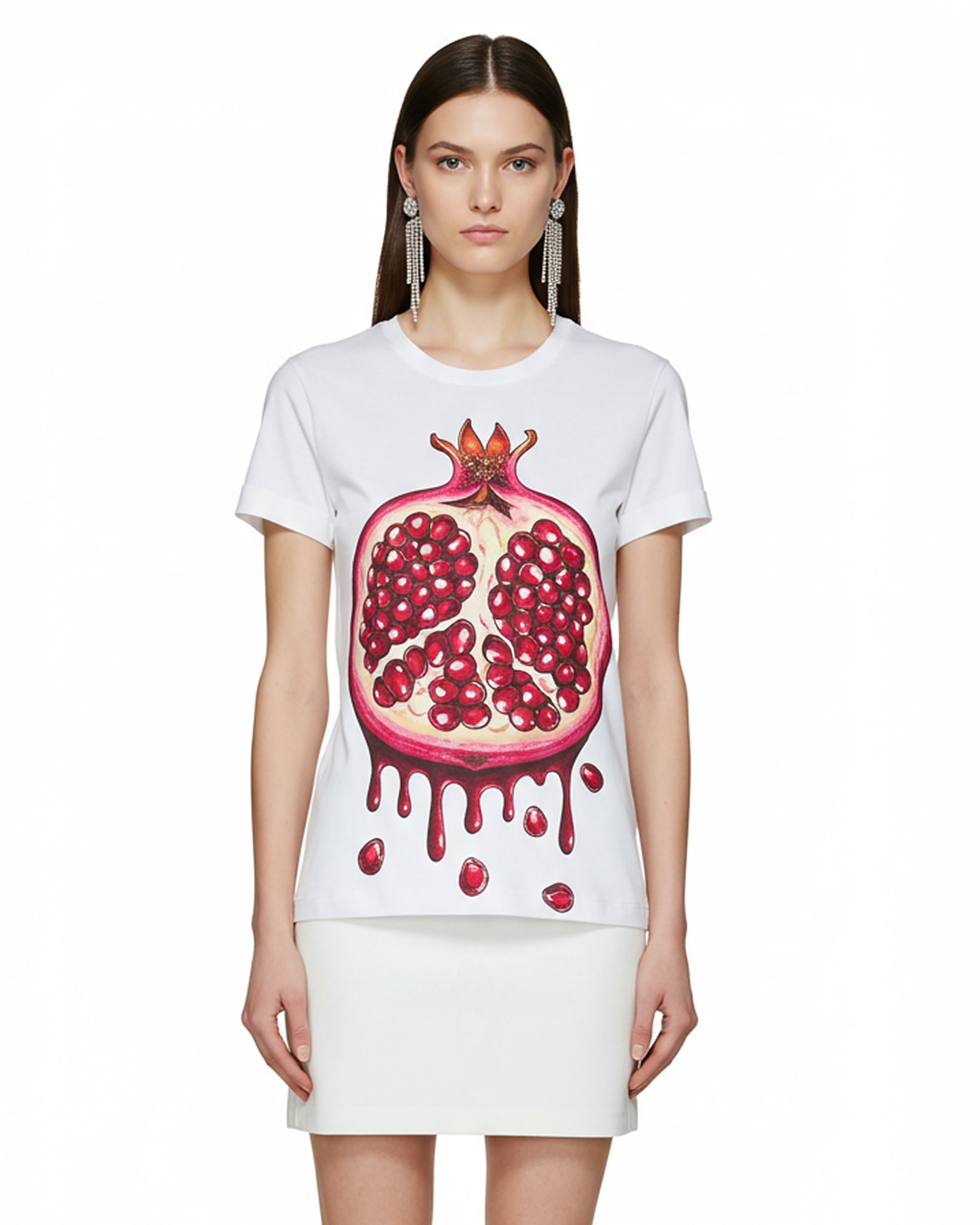 Pomegranate Print Crewneck T-Shirt – White