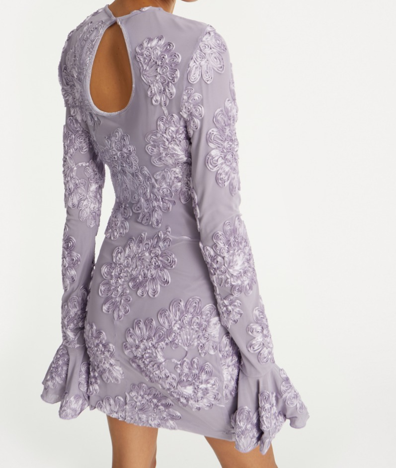 Textured Floral Appliqué Dress – Purple