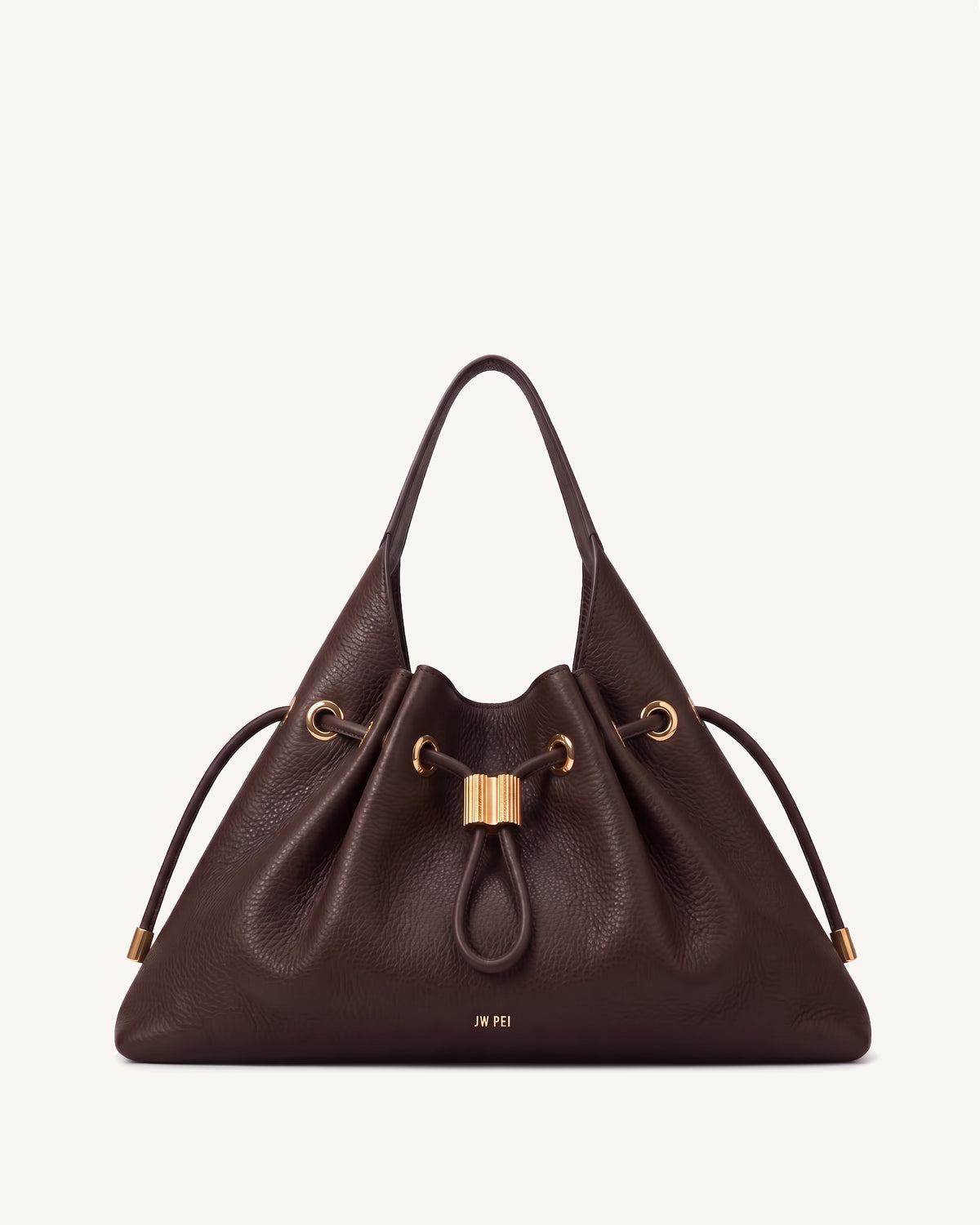 Celia Pebbled Drawstring Shoulder Bag – Dark Brown