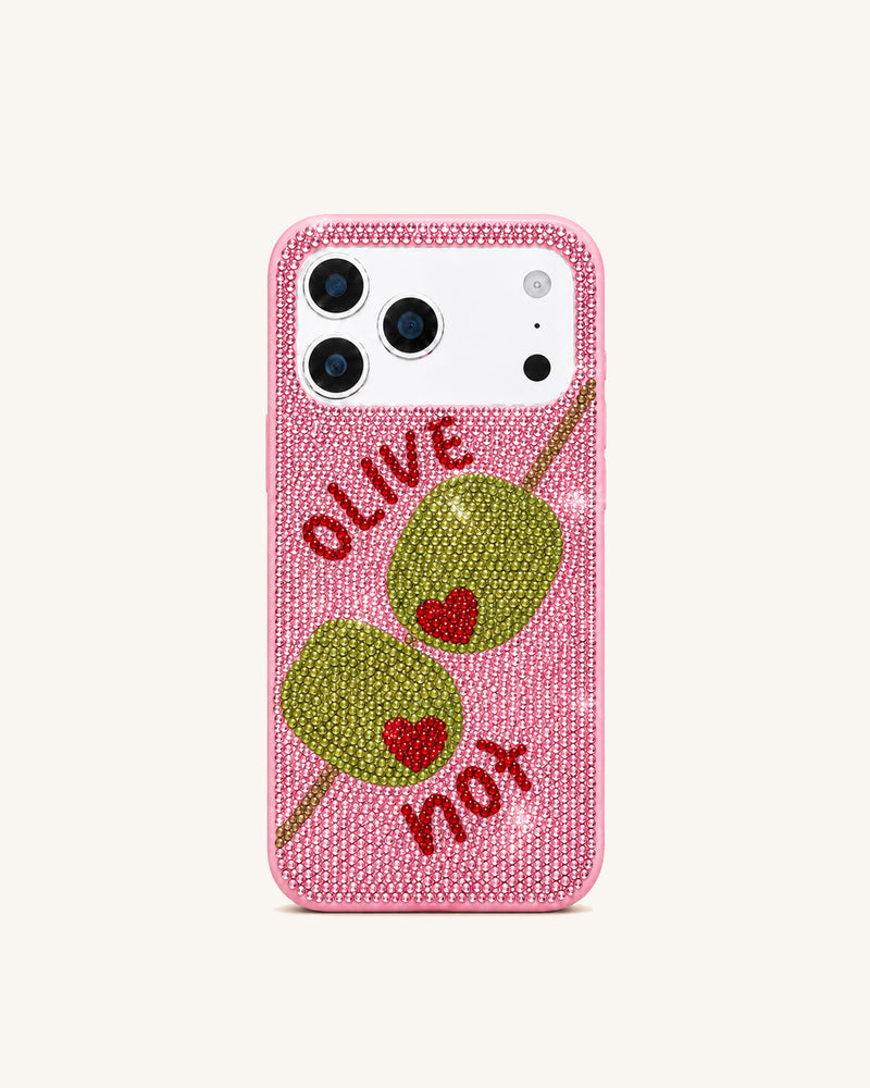 Olive Heart Rhinestone Phone Case – Pink