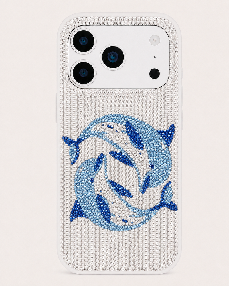 Dancing Dolphins Artificial Crystal Phone Case – White