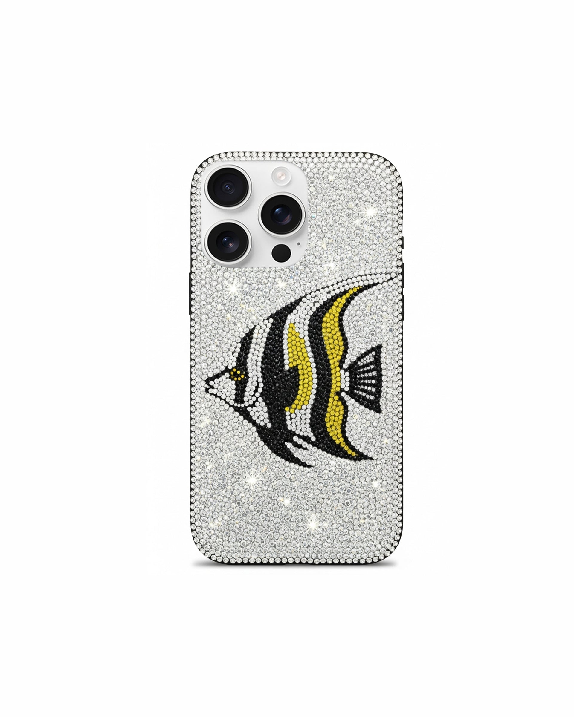 Artificial Crystal Angelfish Phone Case – White