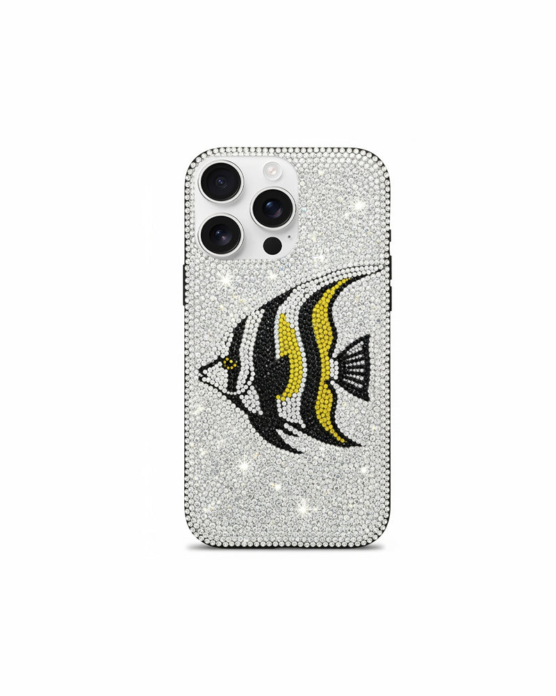 Artificial Crystal Angelfish Phone Case – White