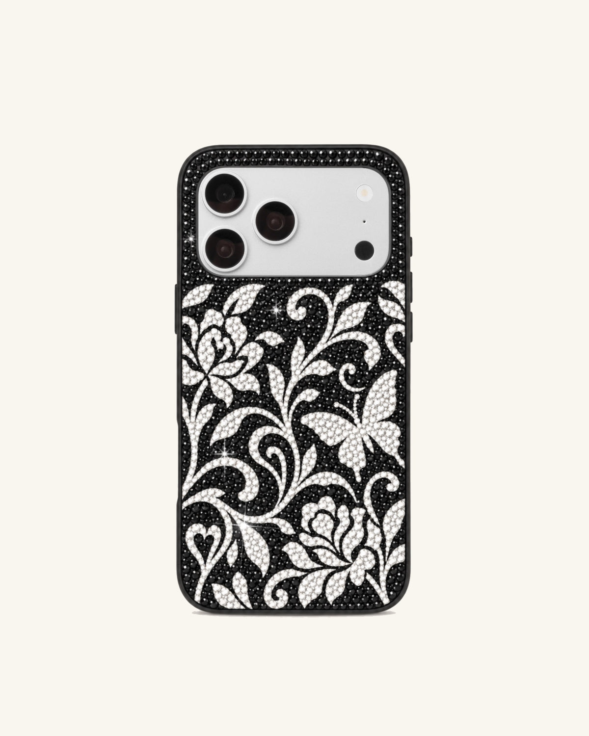 Sparkling Floral Artificial Crystal Phone Case – Black
