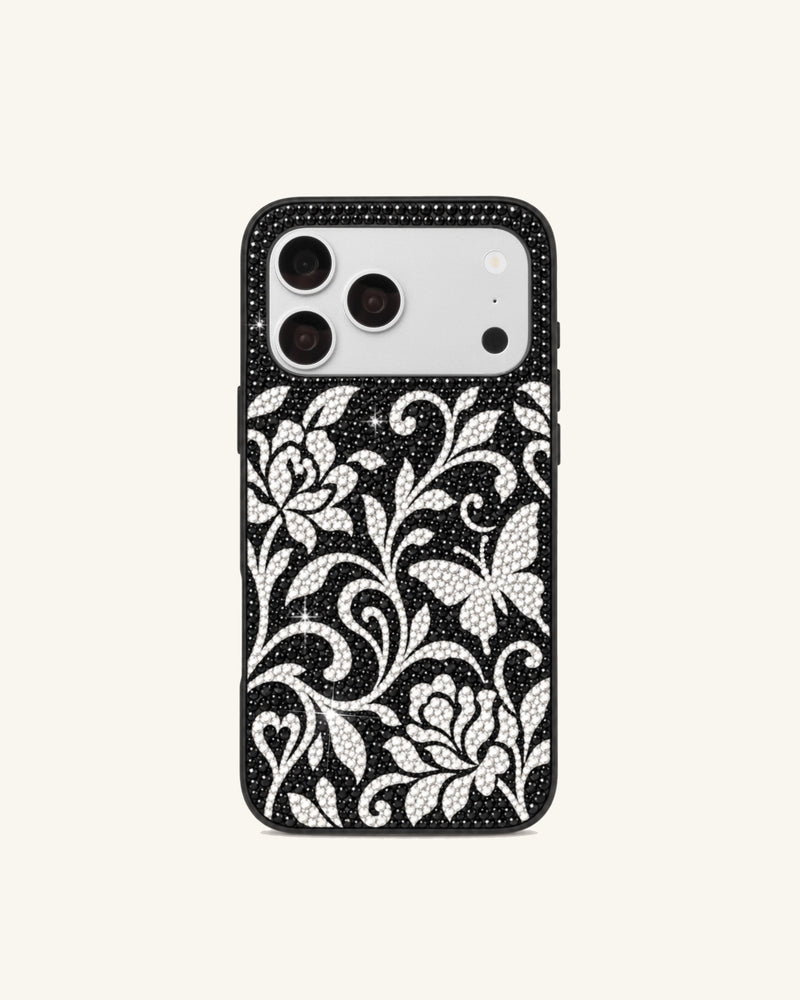 Sparkling Floral Artificial Crystal Phone Case – Black