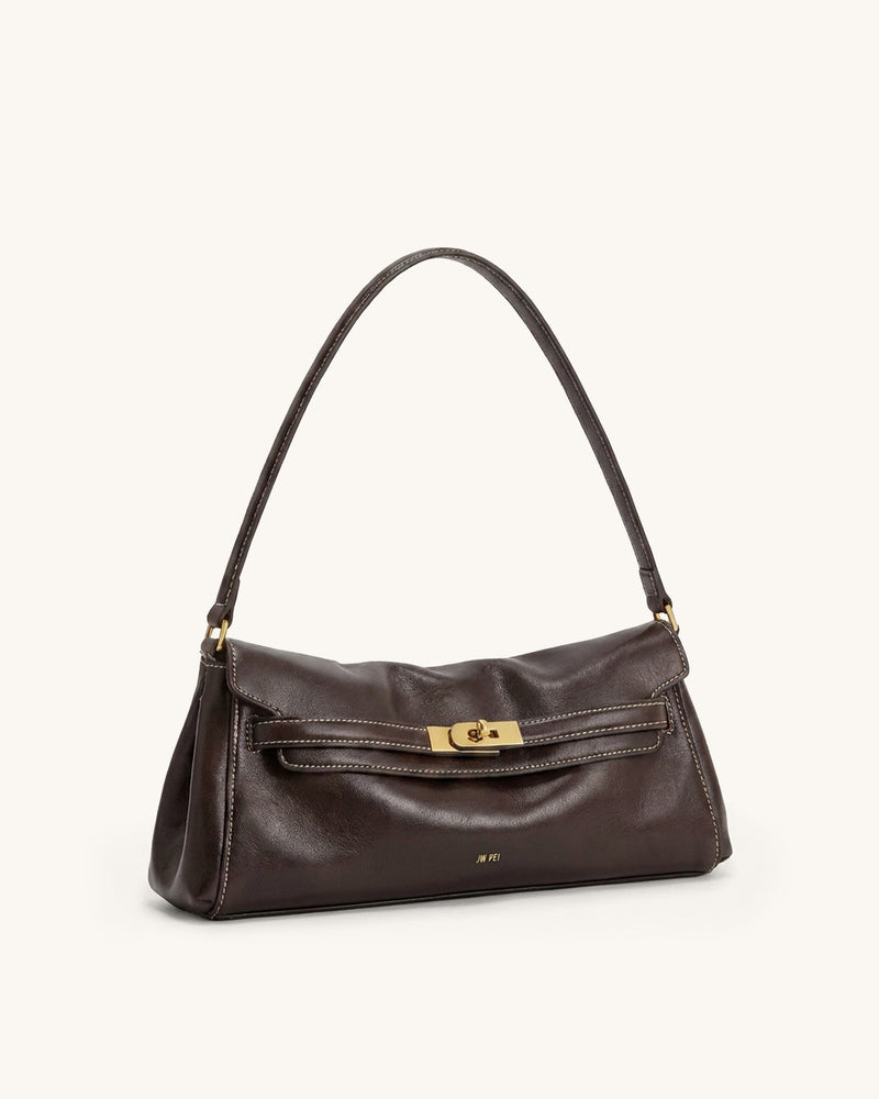Yara East-West Flap Shoulder Bag - Dark Brown
