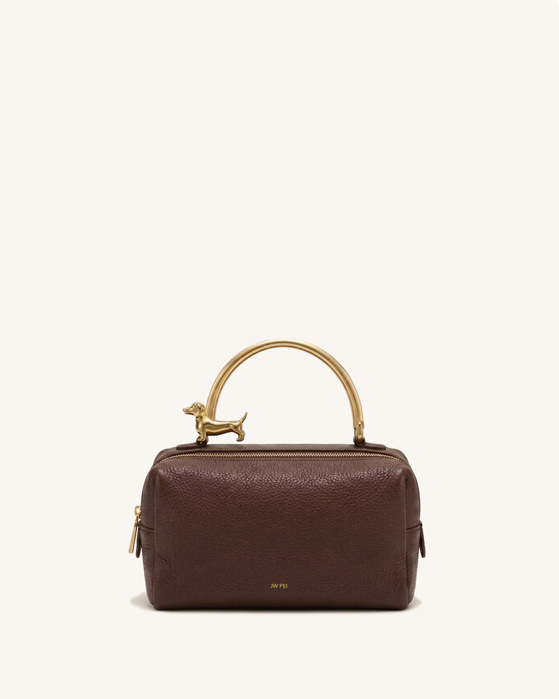 Bruna Dachshund Metal Handle Vanity Bag – Espresso Brown