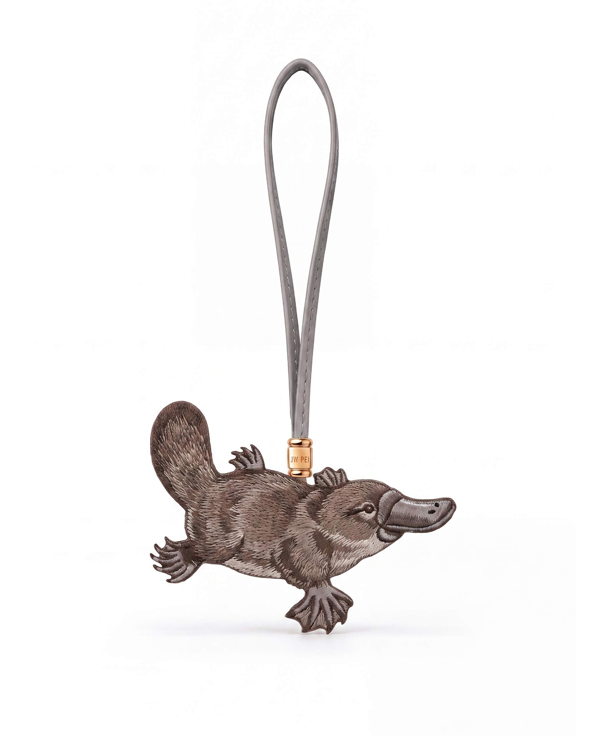 Embroidered Platypus Bag Charm - Grey