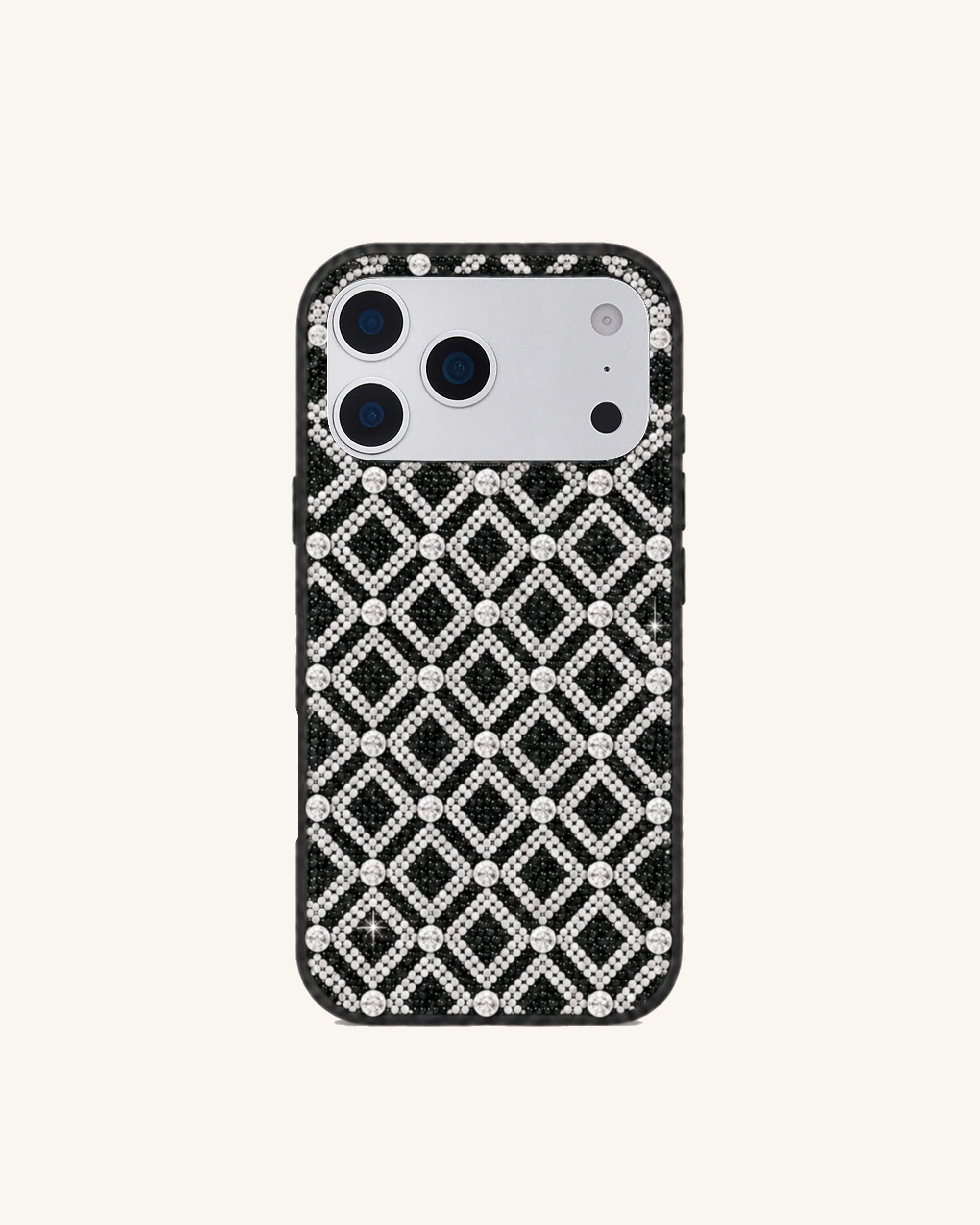 Geometric Rhinestone Phone Case – Black