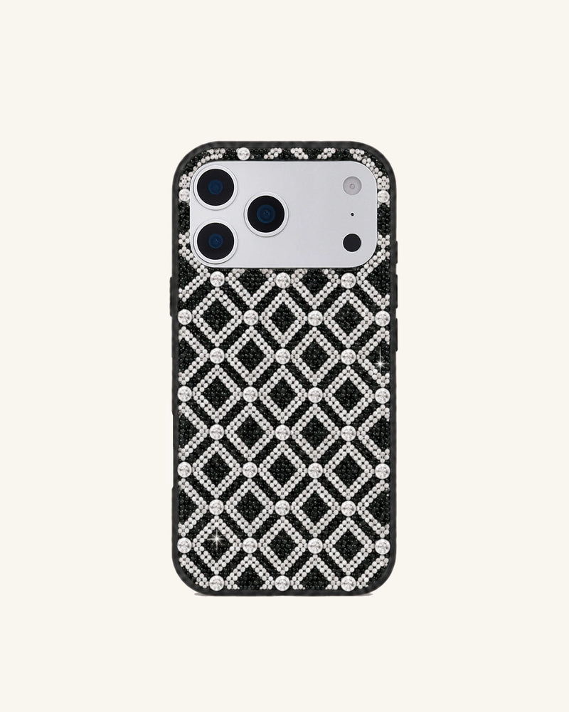 Geometric Rhinestone Phone Case – Black