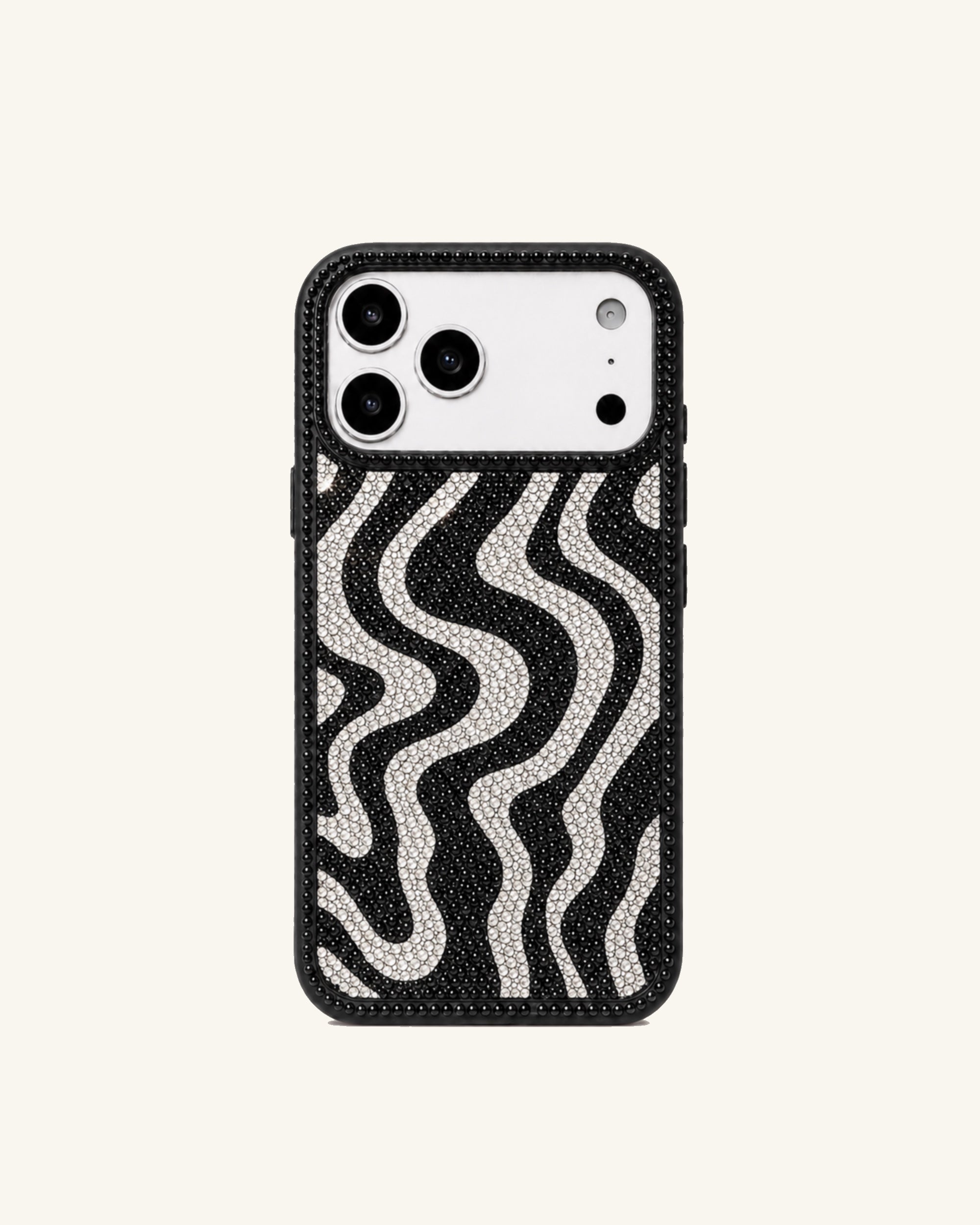 Zebra Rhinestone Phone Case – Black