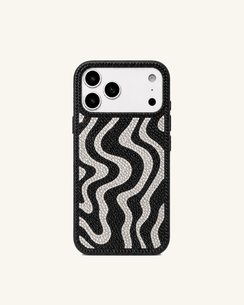 Zebra Rhinestone Phone Case – Black