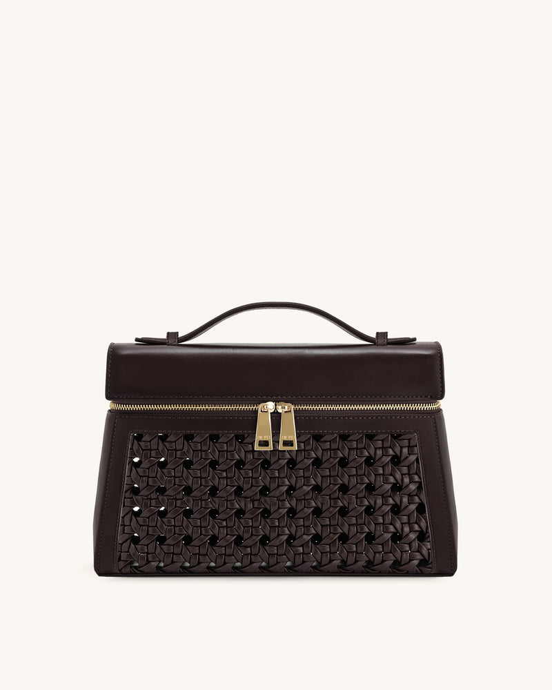 Thea Large Woven Top Handle Bag - Deep Coffee