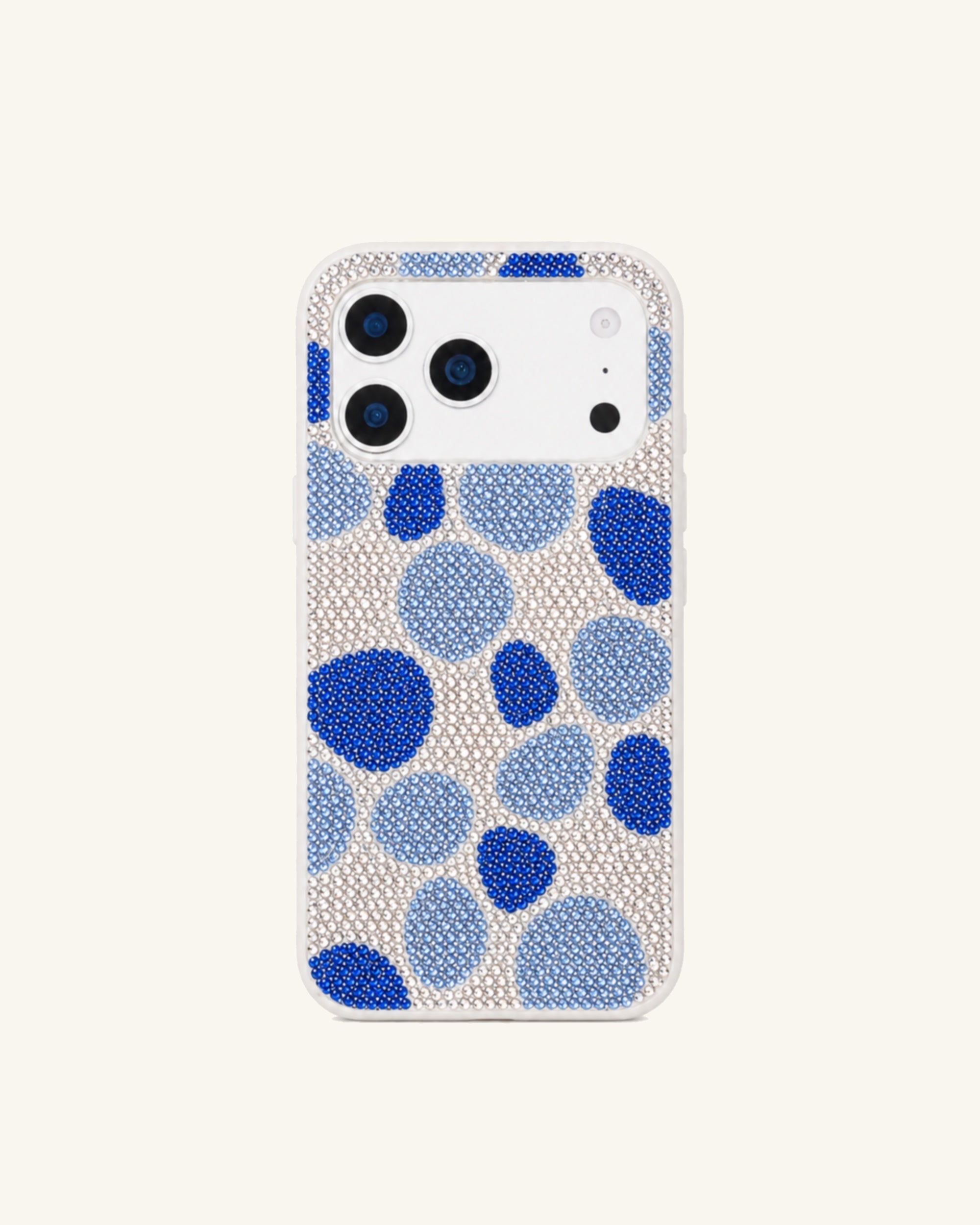 Blue Polka Dot Rhinestone Phone Case – White