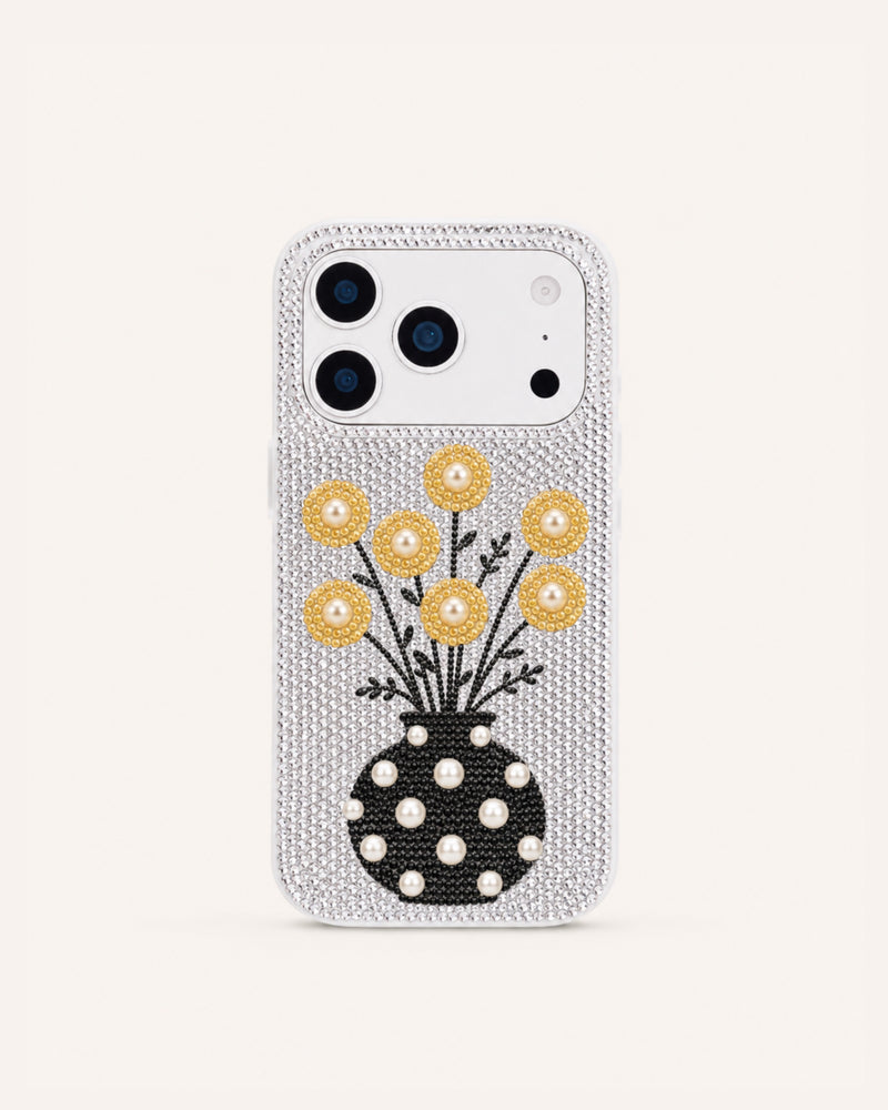 Daisy Vase Artificial Crystal Phone Case - White