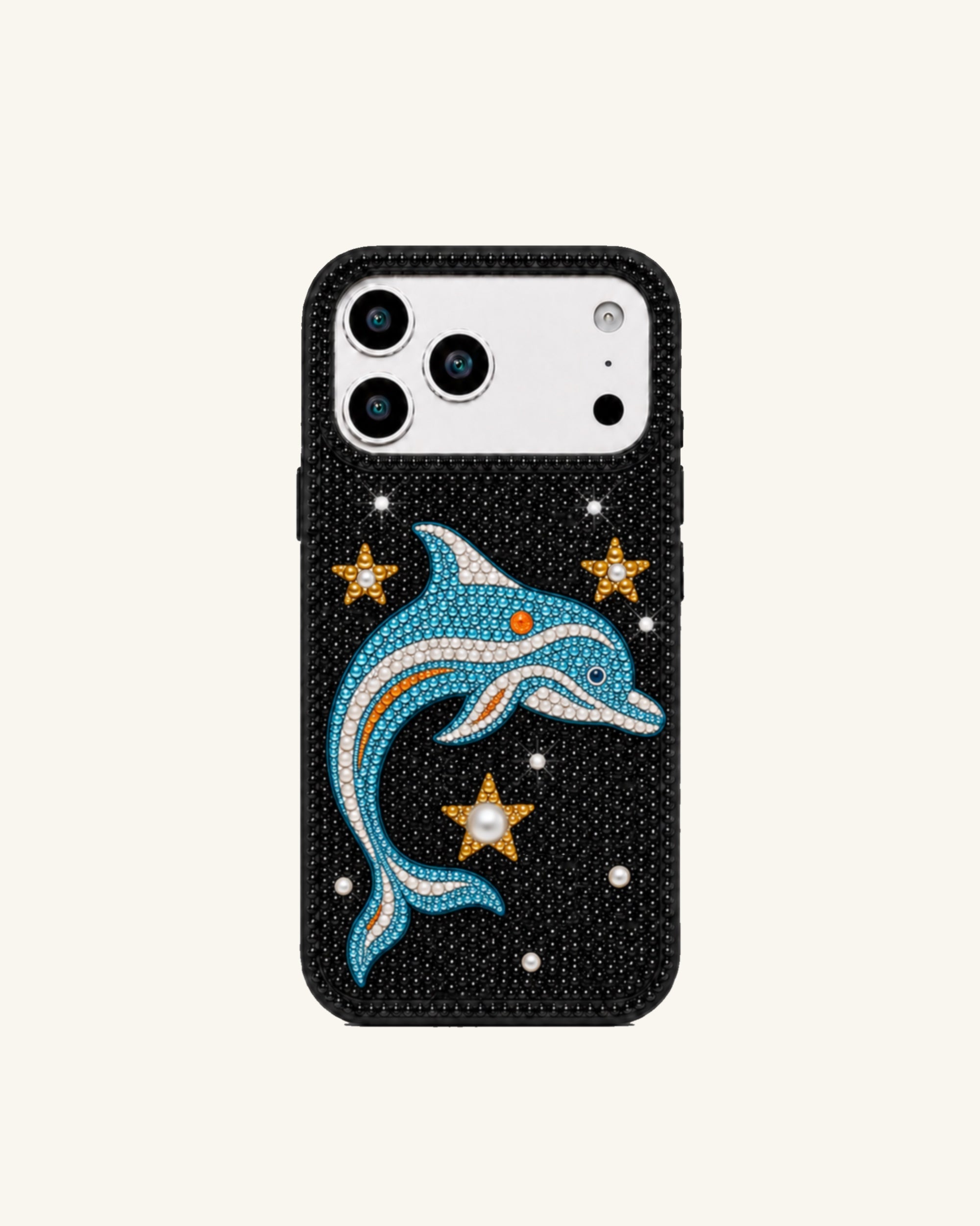Pearl Dolphin Artificial Crystal Phone Case - Black