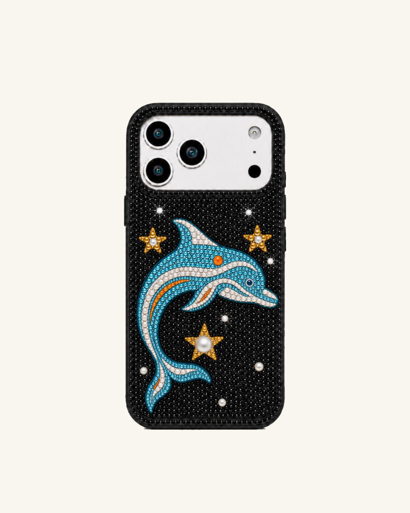 Pearl Dolphin Artificial Crystal Phone Case - Black