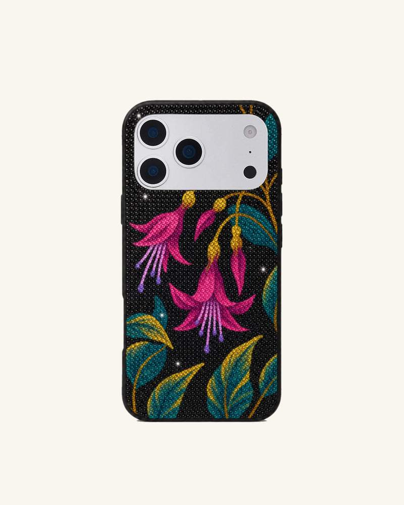 Pink Floral Artificial Crystal Phone Case – Black