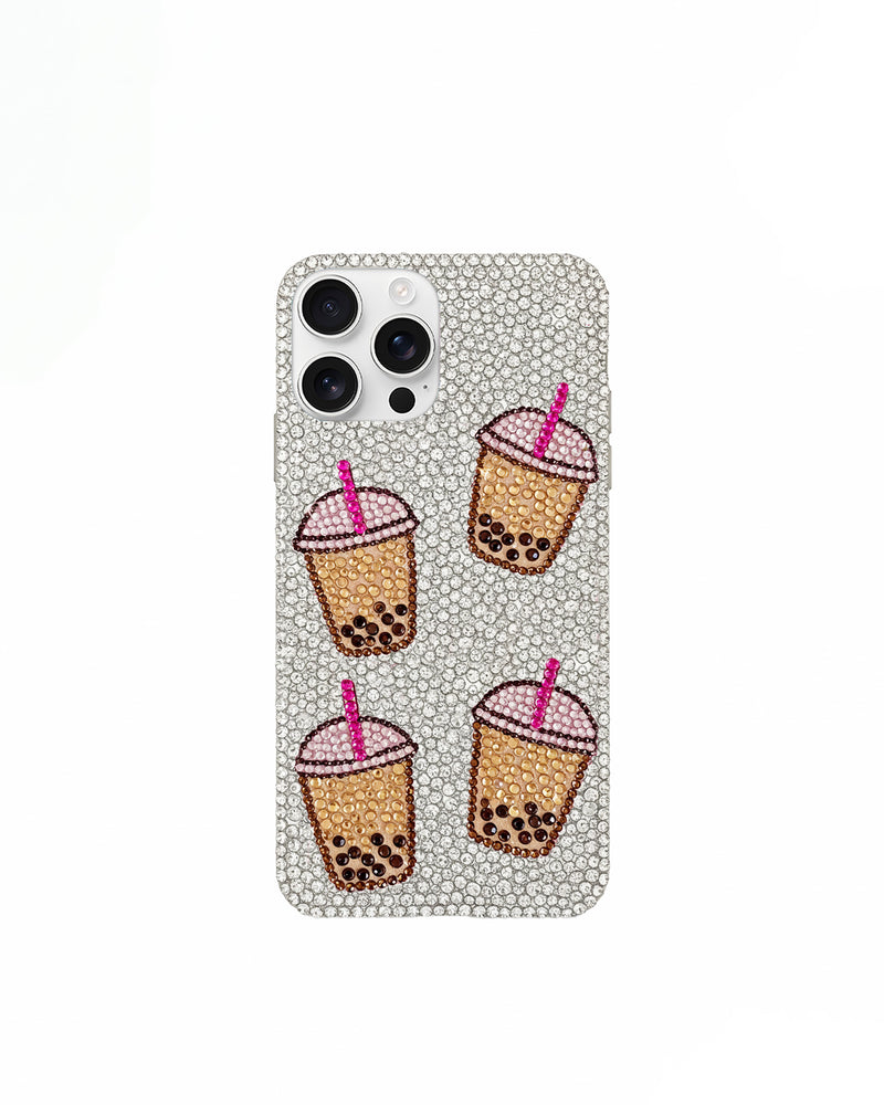 Bubble Tea Artificial Crystal Phone Case – White