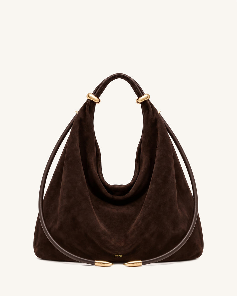 Ellie Faux Suede Slouchy Shoulder Bag – Dark Brown