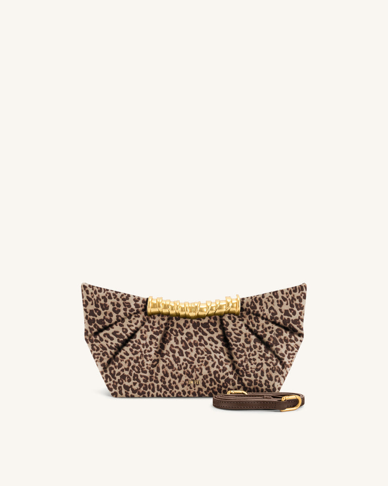 Leia Leopard Print Pleated Clutch - Taupe