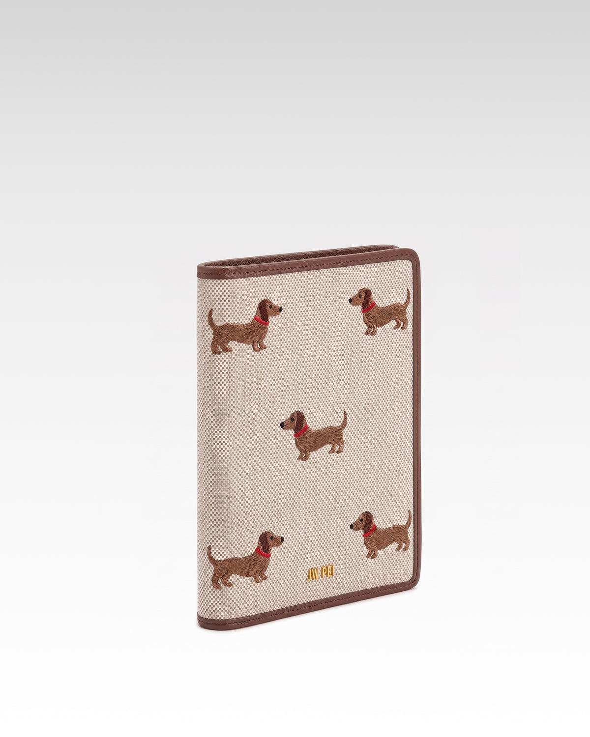 Dachshund Embroidered Canvas Passport Holder – Beige