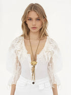 Floral Lace Puff Sleeve Bodysuit – White