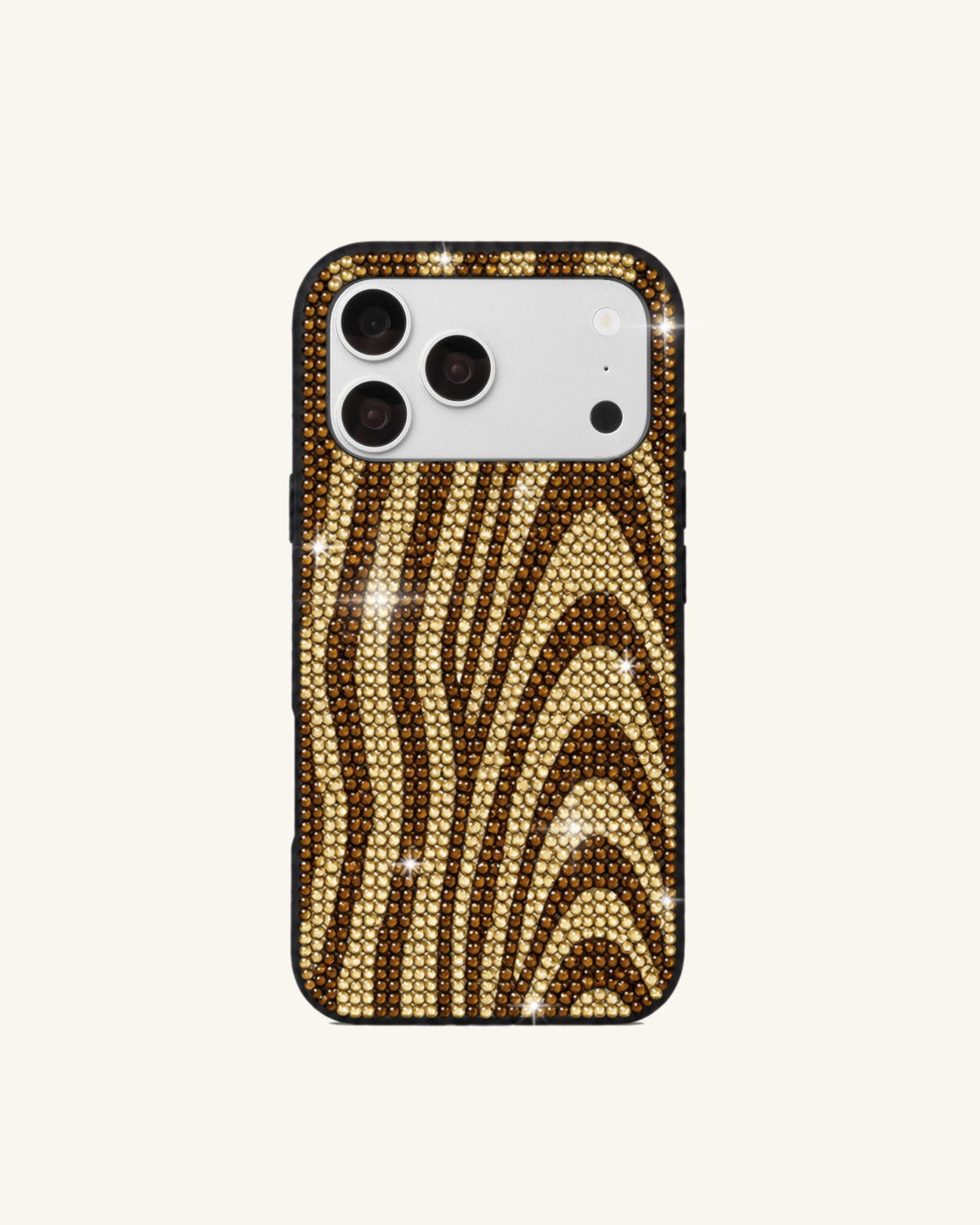 Zebra Stripe Rhinestone Phone Case – Black