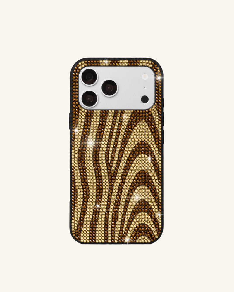 Zebra Stripe Rhinestone Phone Case – Black