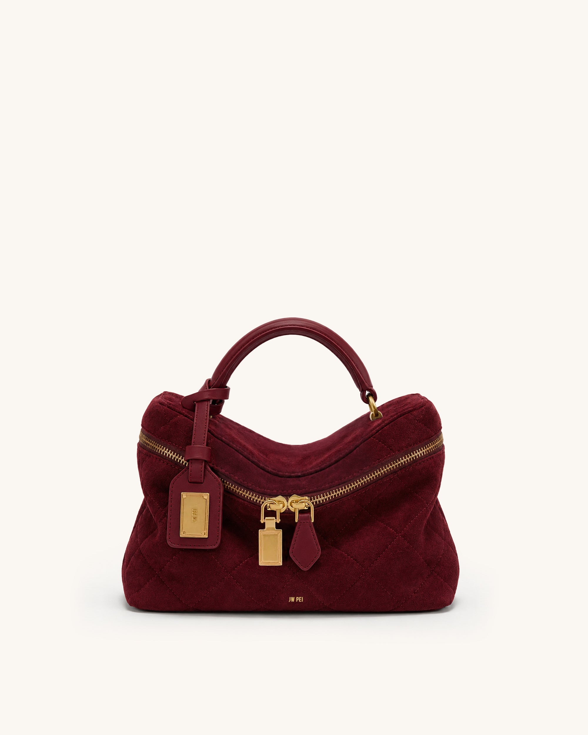 Cleo Quilted Faux Suede Hobo - Red
