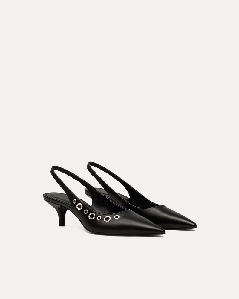 Ava Eyelet Slingback Pumps – Black