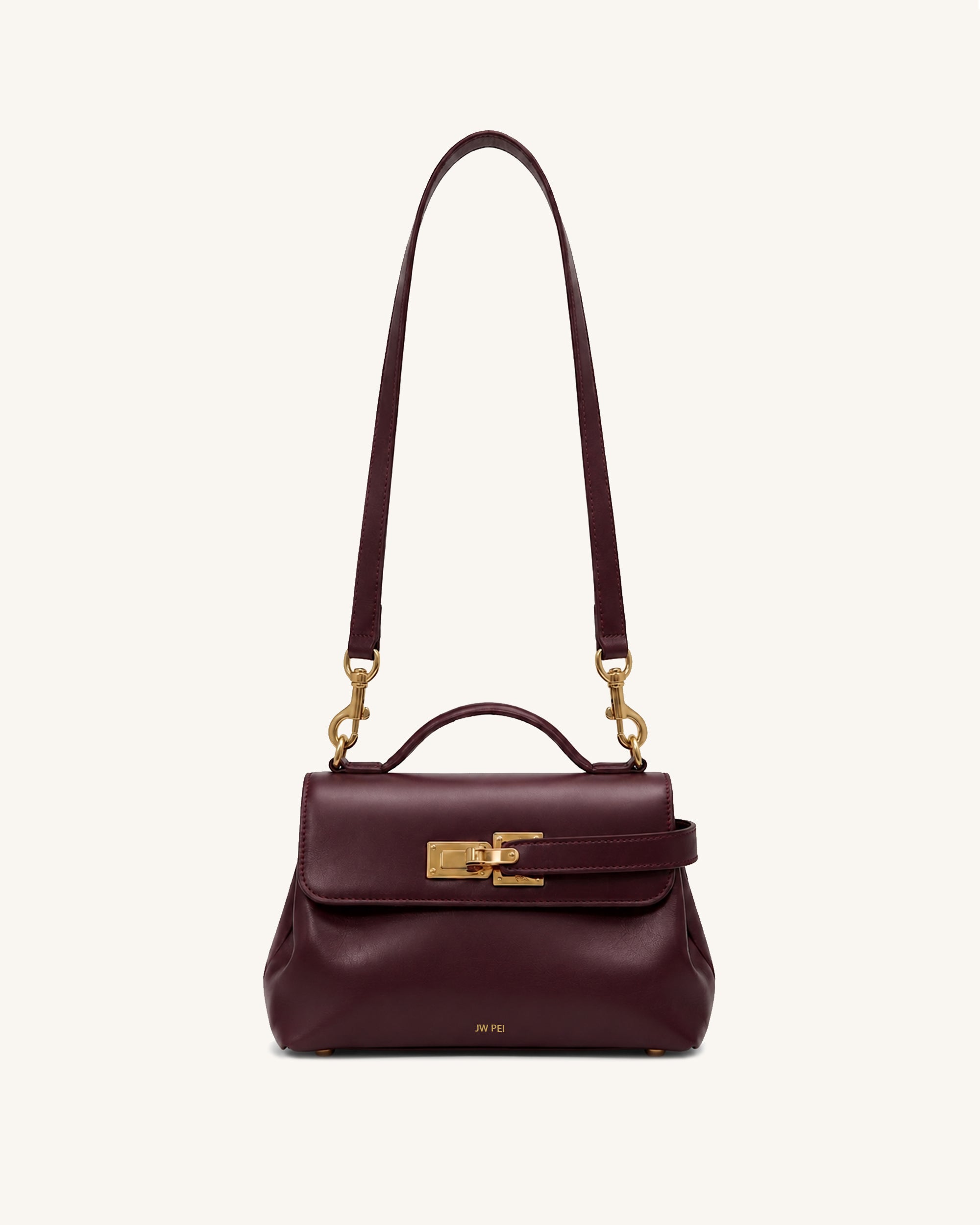 Keyla Belt Lock Top Handle Satchel Bag - Burgundy