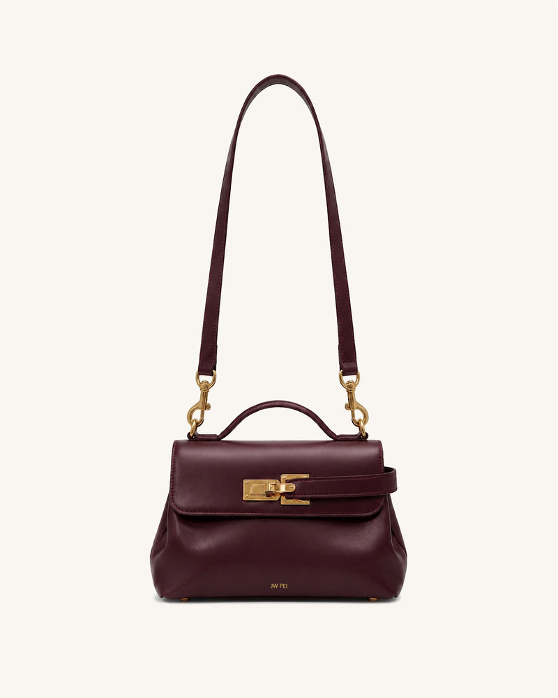 Keyla Belt Lock Top Handle Satchel Bag - Burgundy