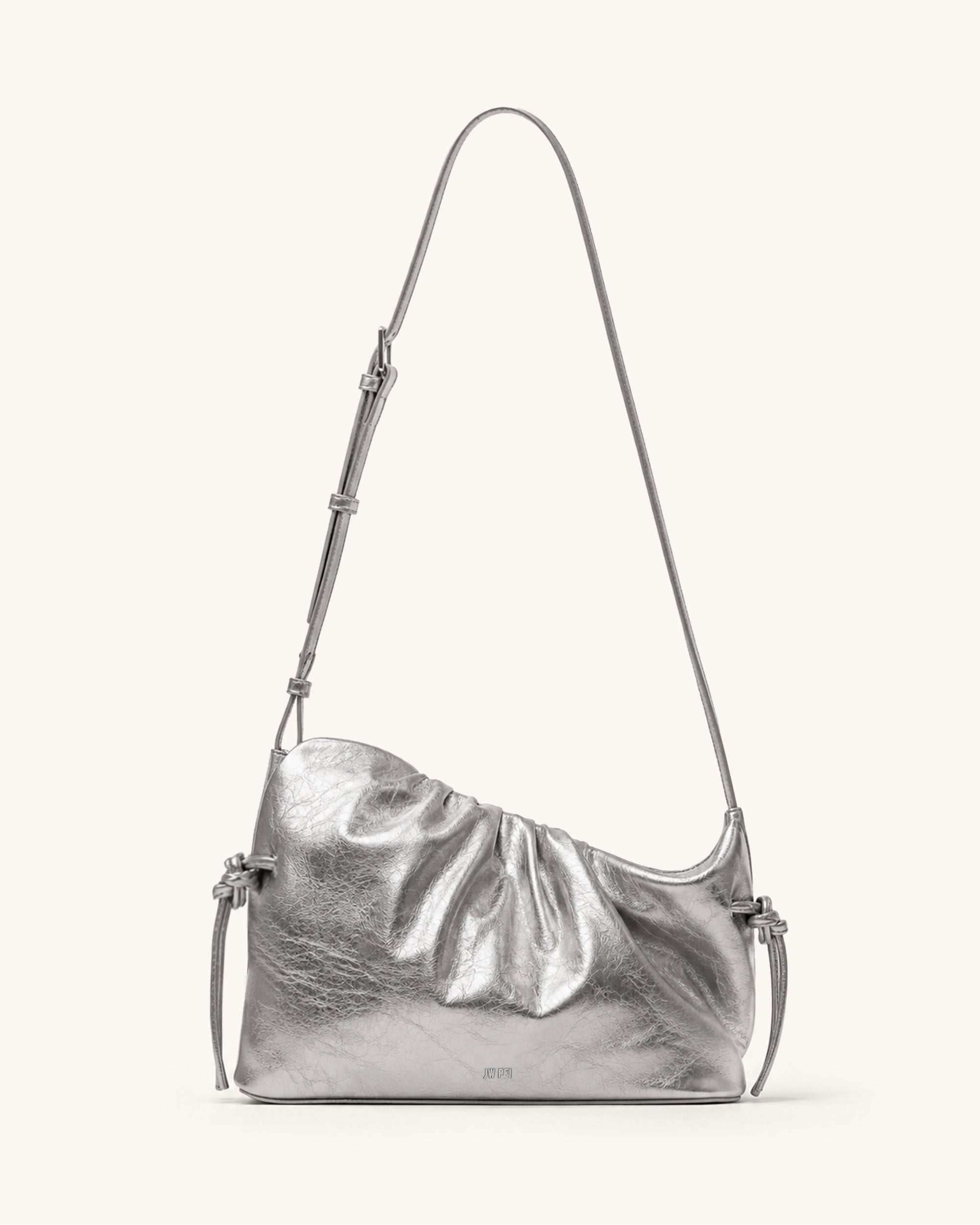 Harlee Metallic Ruched Shoulder Bag - Silver