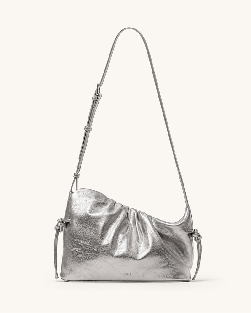 Harlee Metallic Ruched Shoulder Bag - Silver