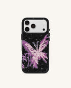 Purple Butterfly Artificial Crystal Phone Case - Black