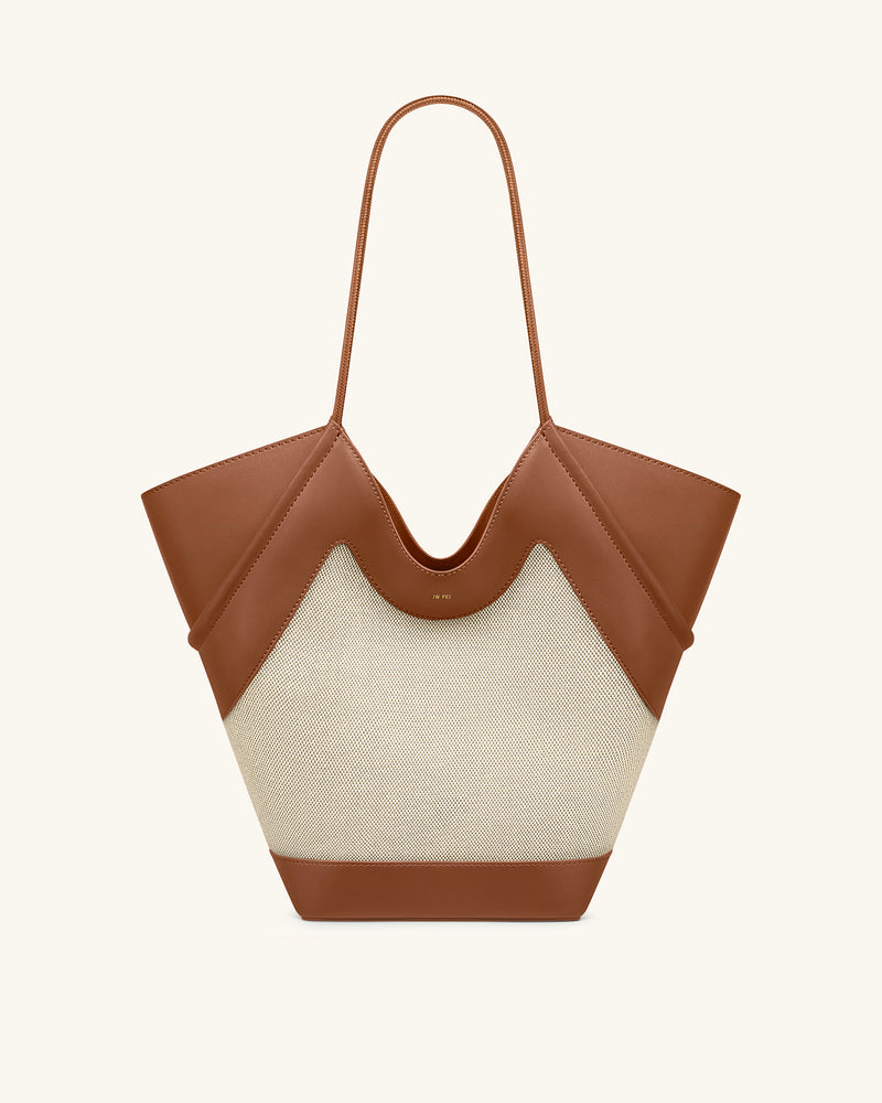 Maribel Panel Tote Bag - Brown Canvas