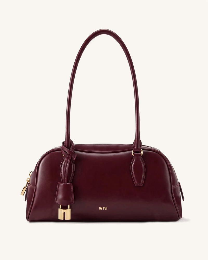 Rosalie Curved-Line East-West Shoulder Bag - Burgundy