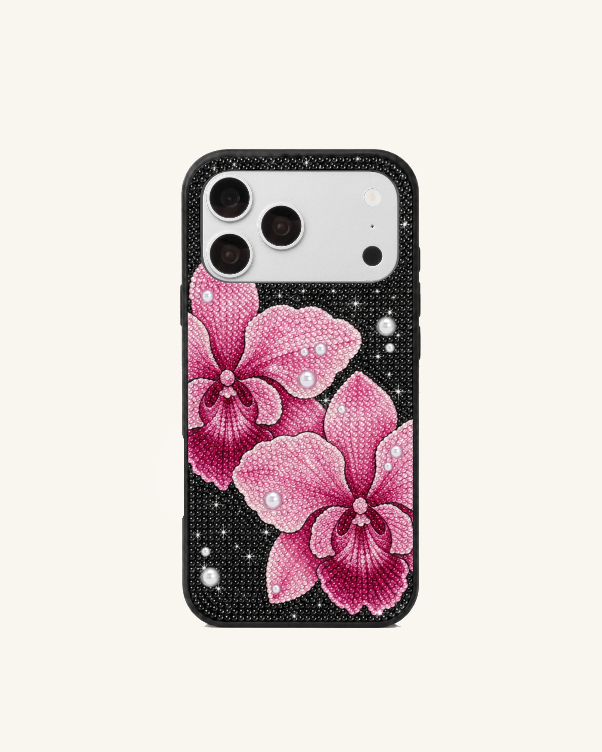 Orchid Pearl Artificial Crystal Phone Case – Black & Pink