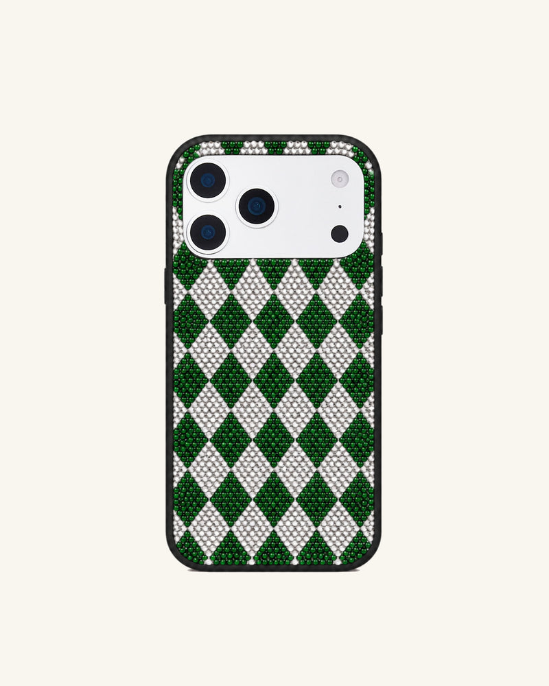 Classic Argyle Artificial Crystal Phone Case - Green & White