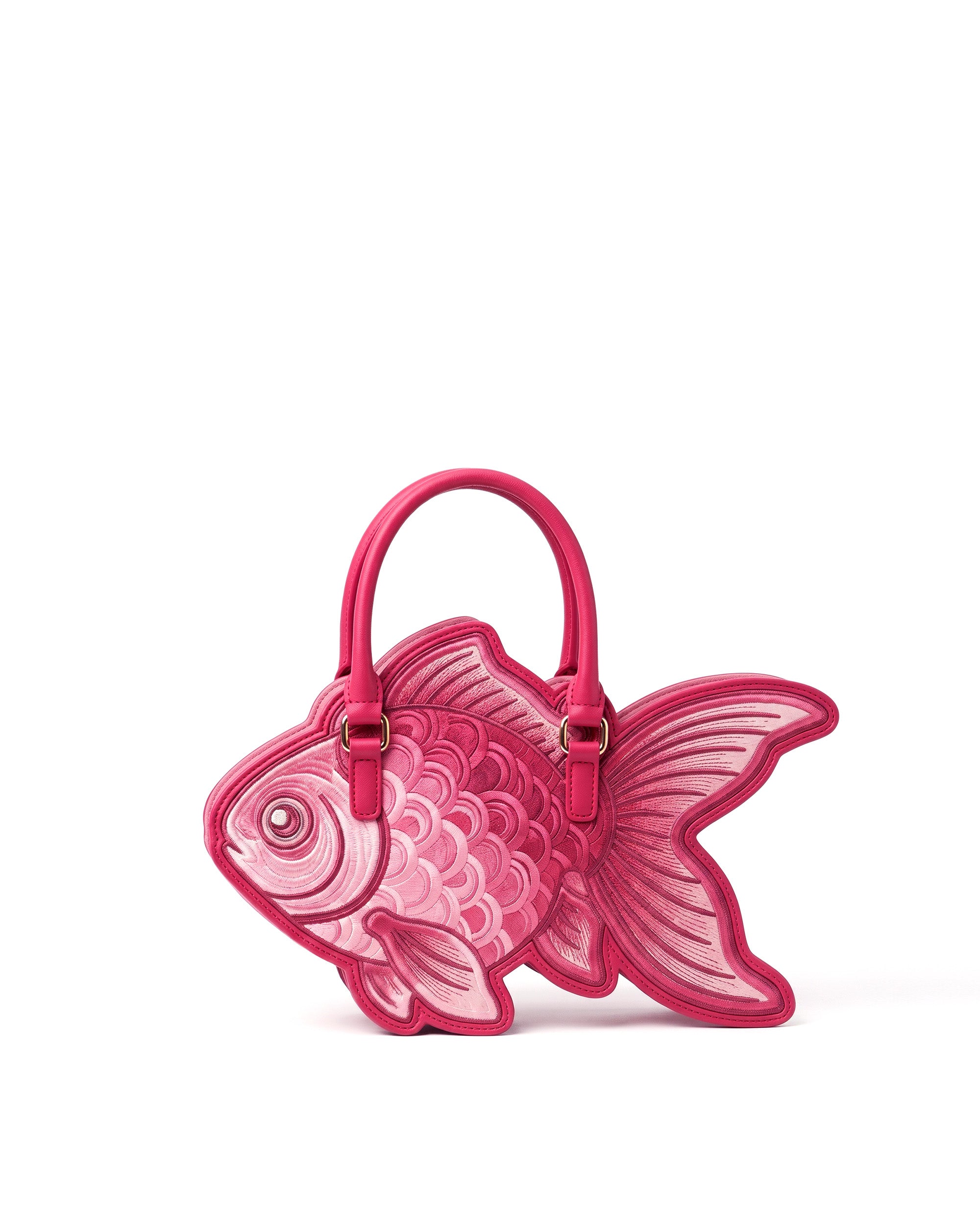 Embroidered Goldfish Top Handle Bag - Fuchsia