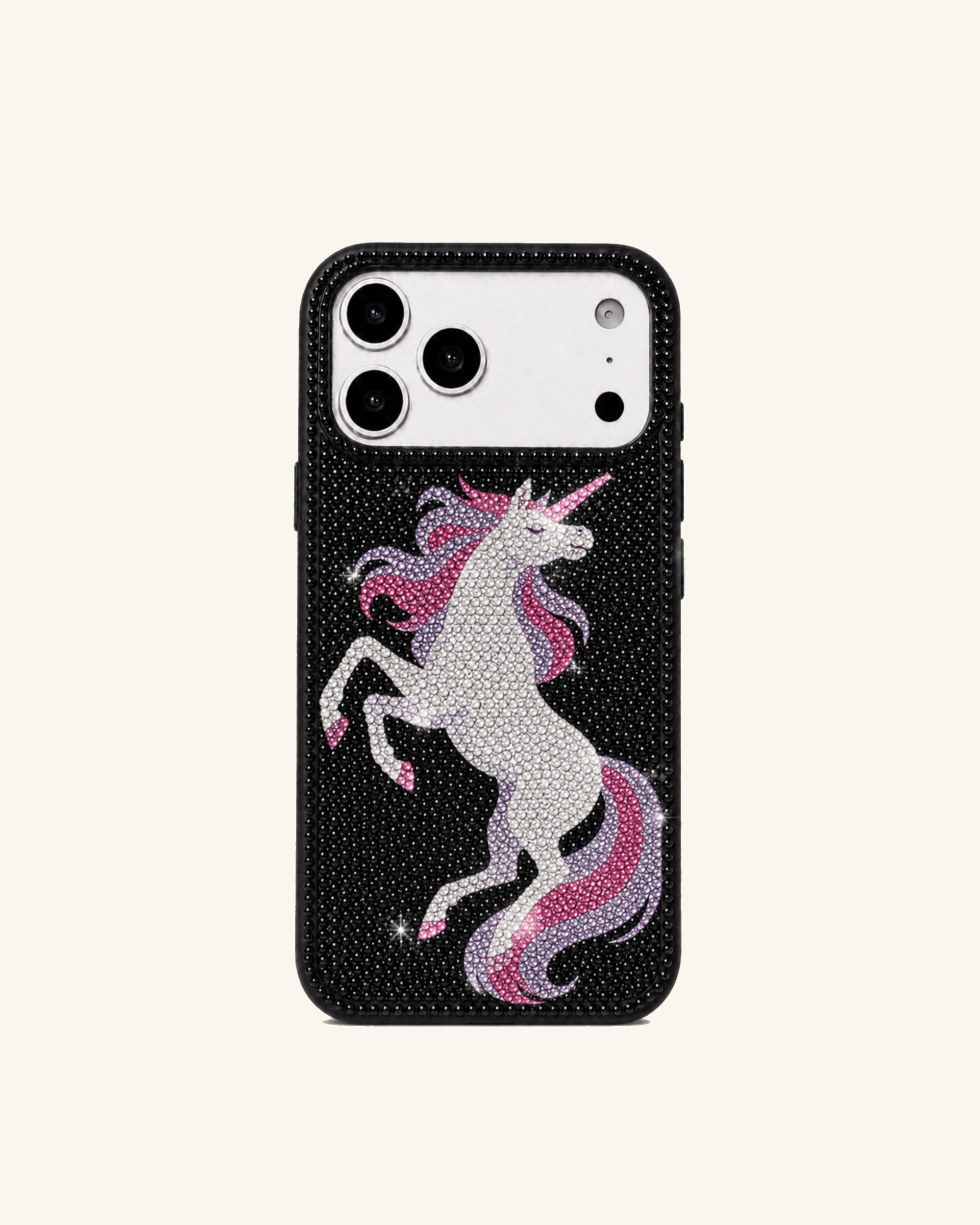 Unicorn Rhinestone Phone Case – Black