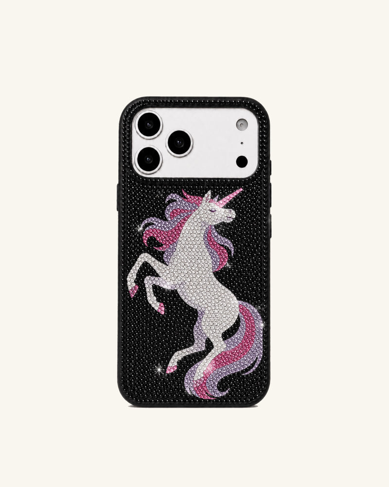 Unicorn Rhinestone Phone Case – Black