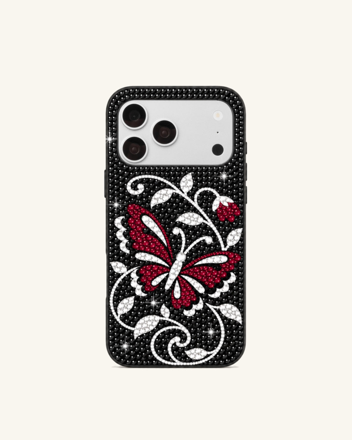 Butterfly Artificial Crystal Phone Case – Black