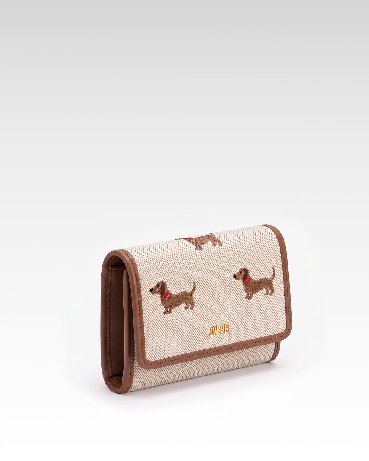 Dachshund Embroidered Canvas Wallet – Beige
