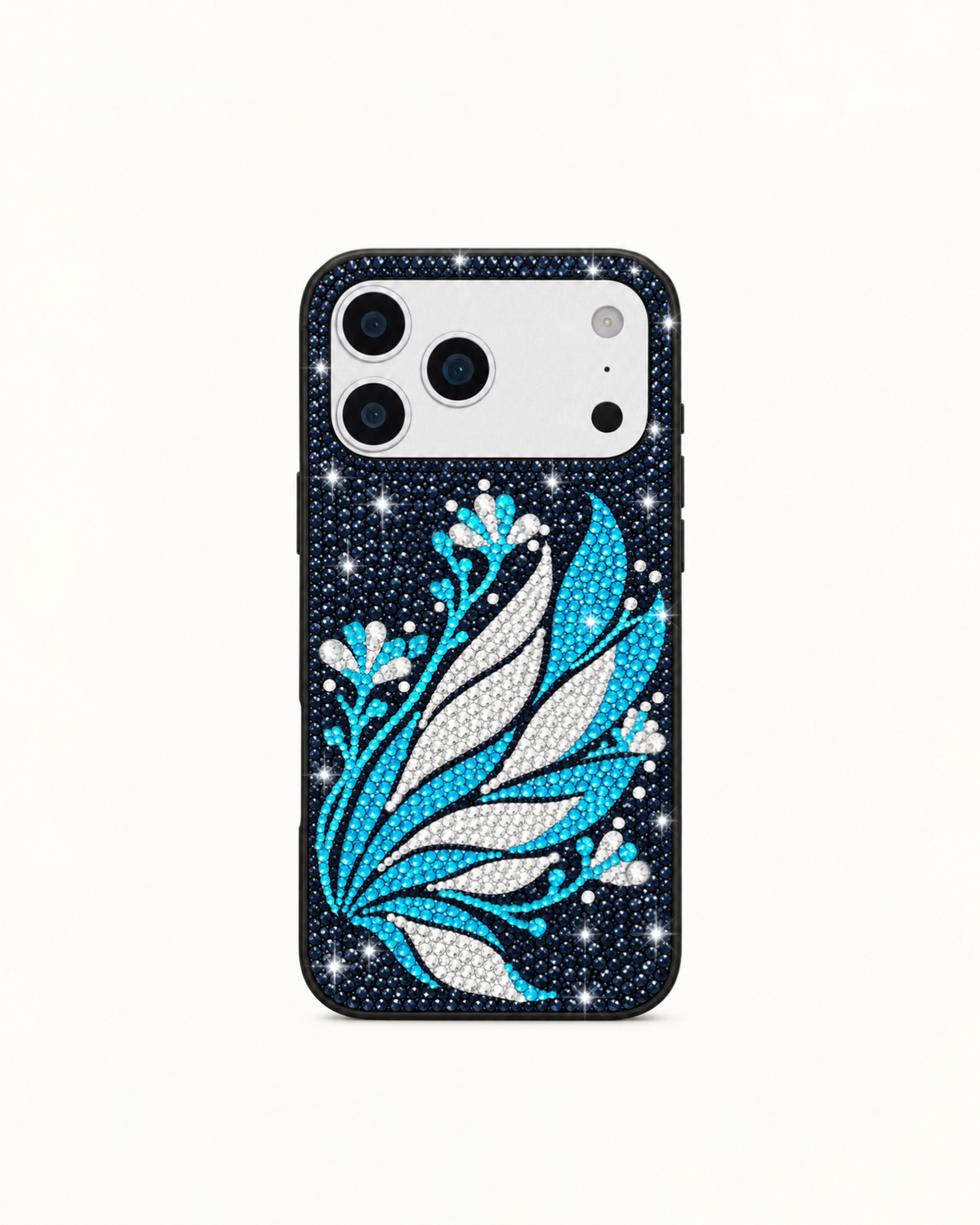 Artificial Crystal Floral Pattern Phone Case – Navy