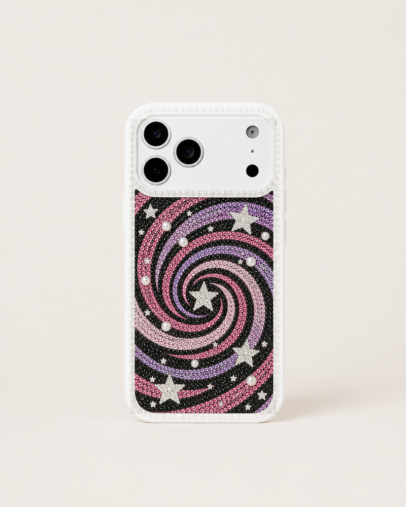 Galaxy Swirl Artificial Crystal Phone Case - White