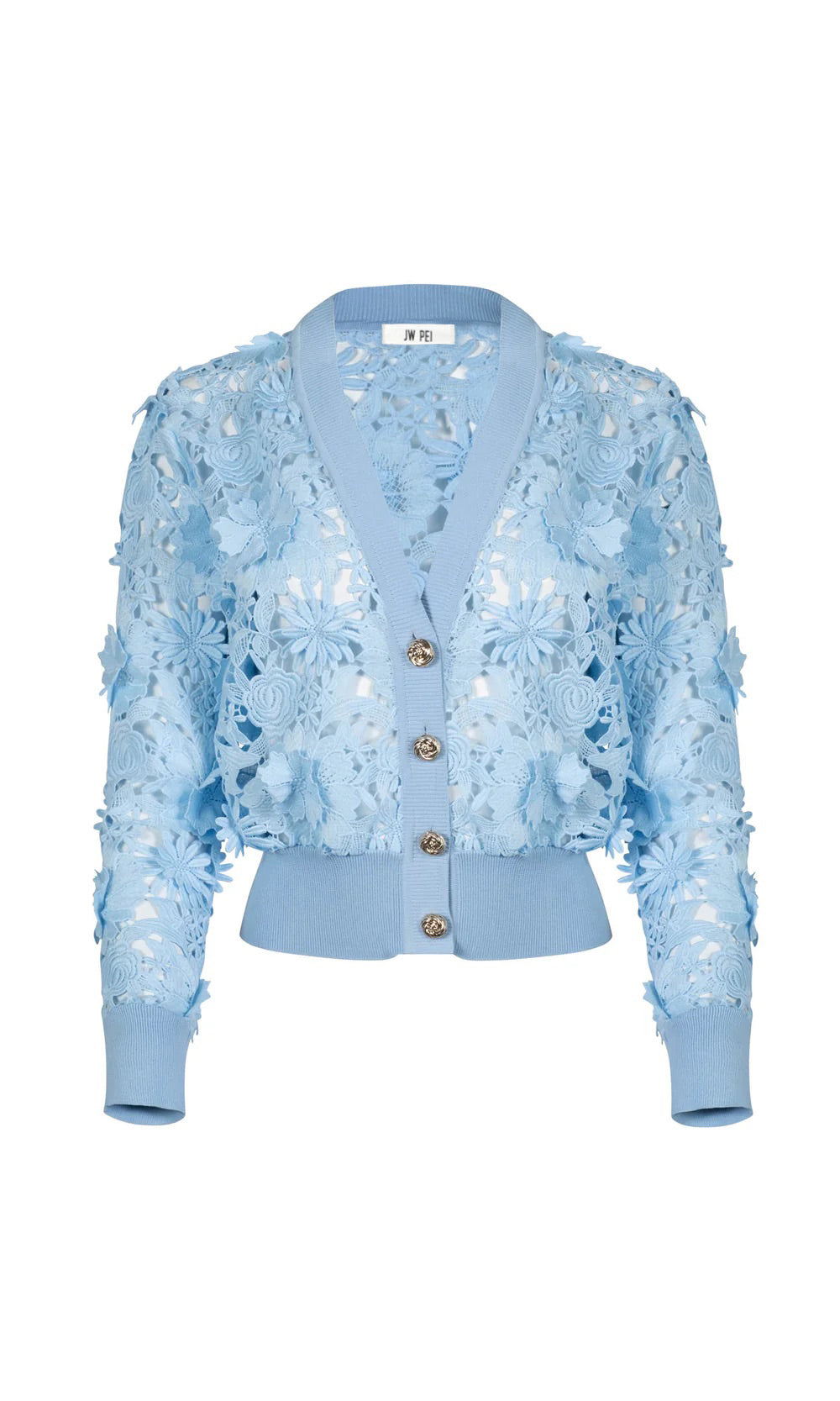 Floral Appliqué Sheer Cardigan – Blue