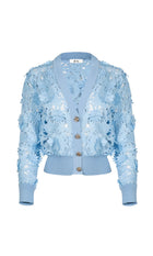 Floral Appliqué Sheer Cardigan – Blue